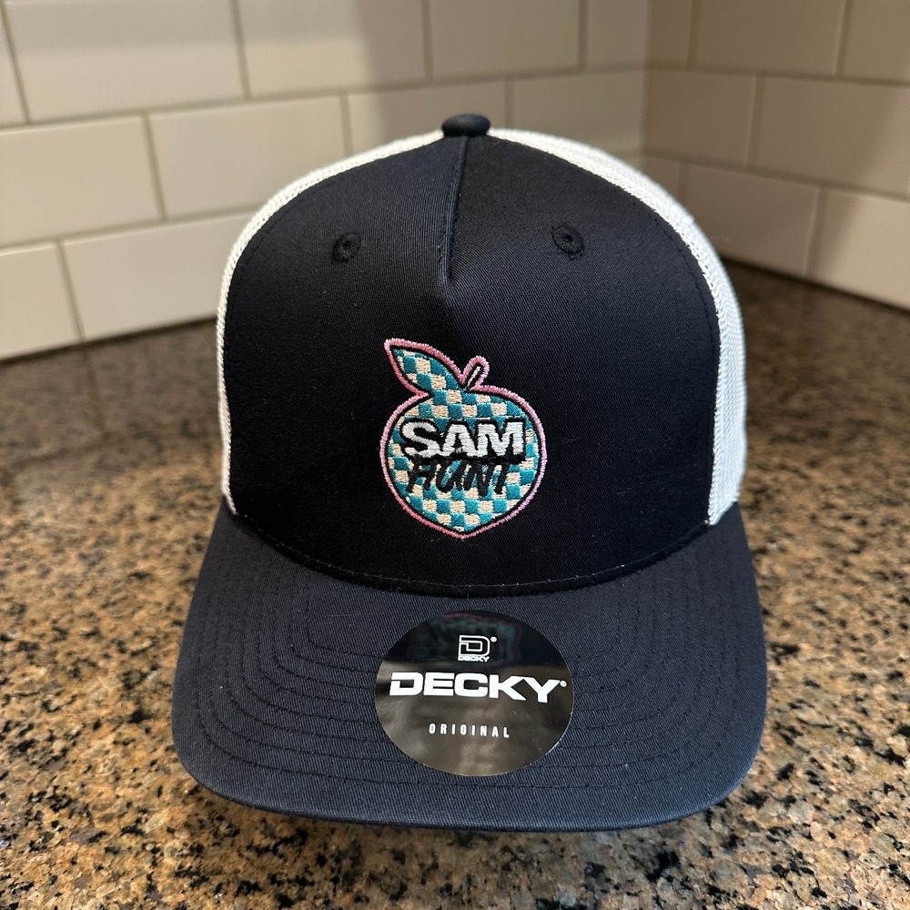 Decky Sam Hunt Peach Checkerboard Trucker Hat Adjustable Black White One Size